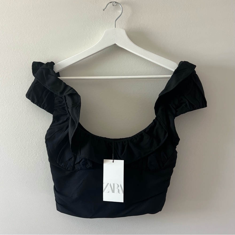 Zara Black Ruffled Women's Top